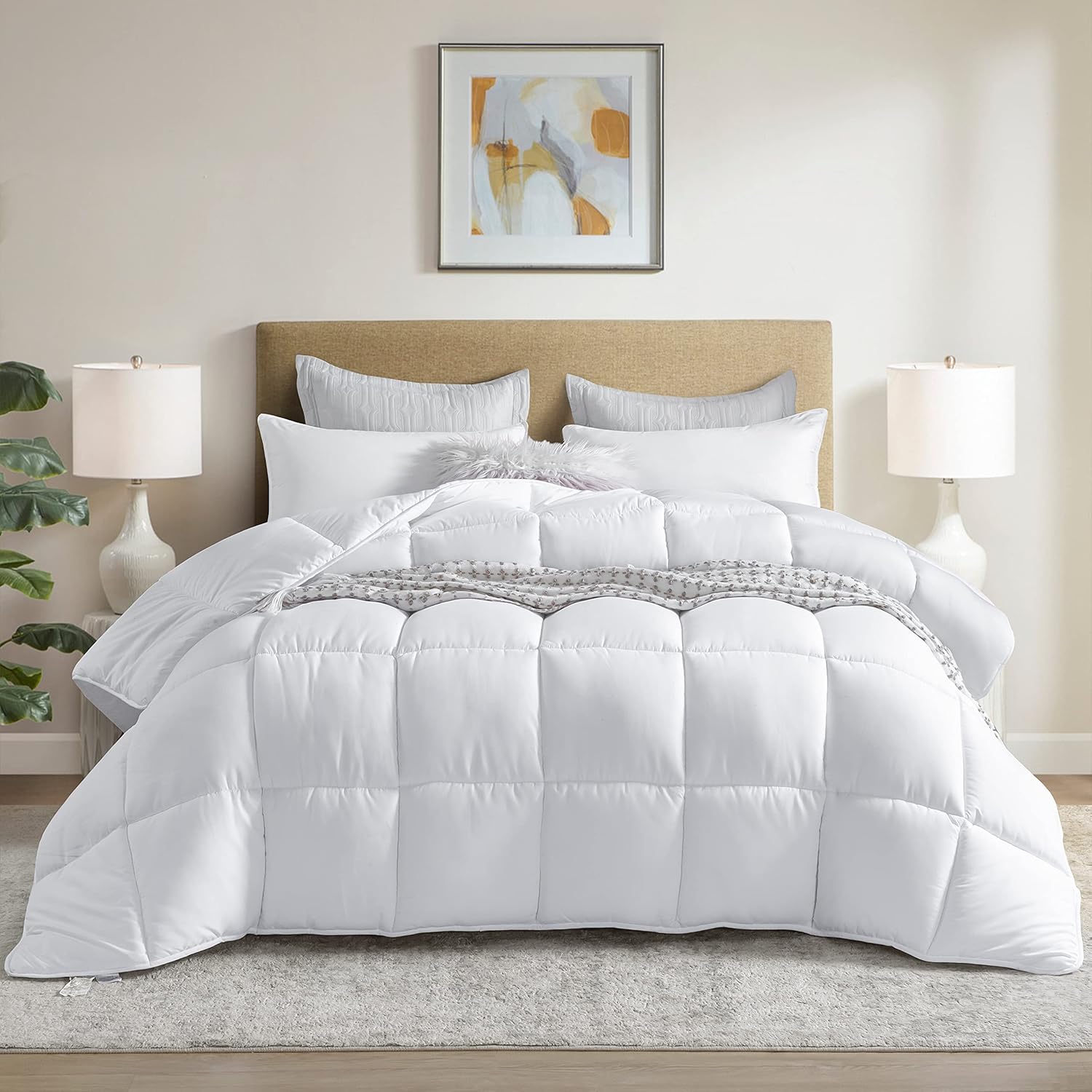 Skiennix Queen Size Down Alternative Comforter - Ultra Soft Heavyweight Fiberfill Duvet Insert 90x90