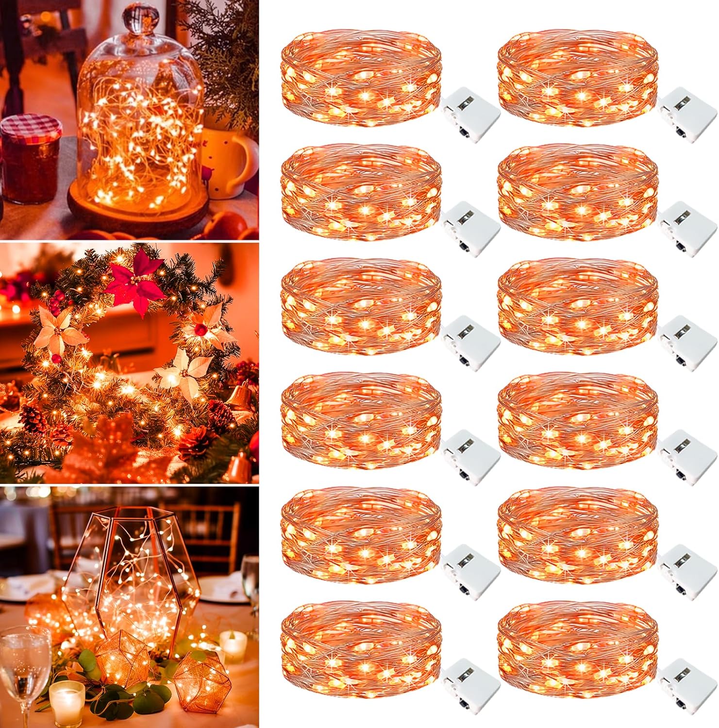 Skiennix 12 Pack Fairy Lights - 7ft 20 LED Battery Operated Twinkle Lights | Waterproof Mini String Lights for DIY Party & Wedding Decor - Orange