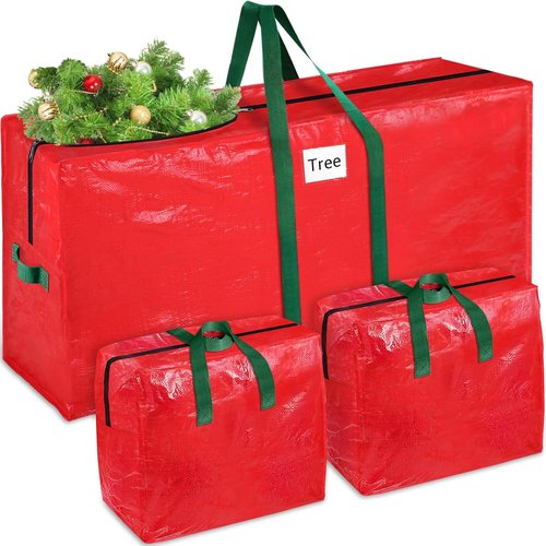 BlessedSeason Christmas Tree Storage Bag - Waterproof 7.5 Ft With 2 Large Tinsel Garland Bags, Reinforced Handles