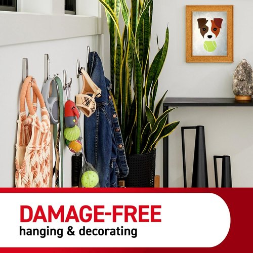 Command Large Brushed Nickel Double Hooks - Damage-Free Adhesive Wall Hooks | Holds Up to 4 lb, 2 Hooks & Strips