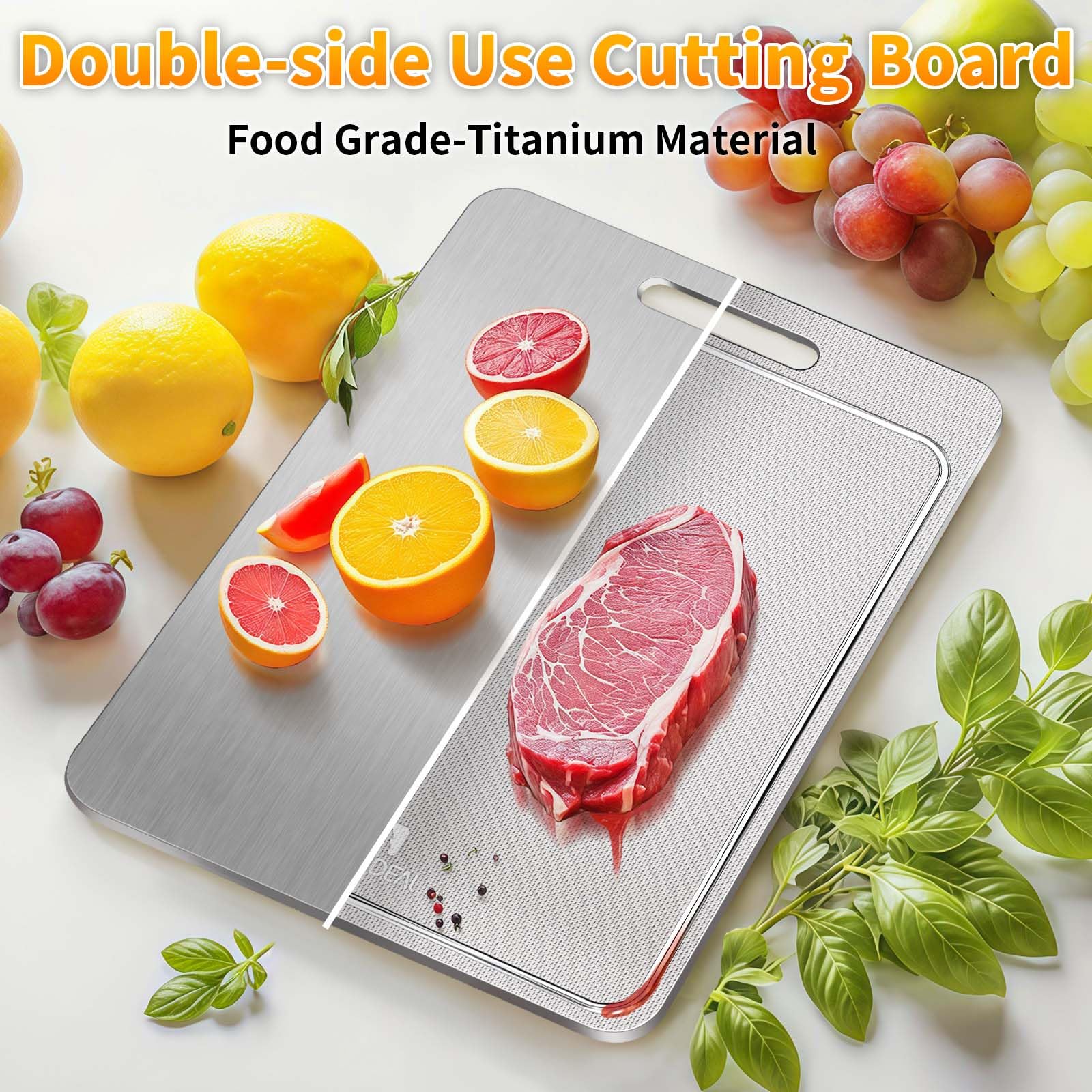 100% Pure Titanium Cutting Board with Groove, Scratch Resistant Chopping Board with Non-slip Pad for Kitchen, Titanium Cutting Boards for Vegetables and Meat, Dishwasher safe