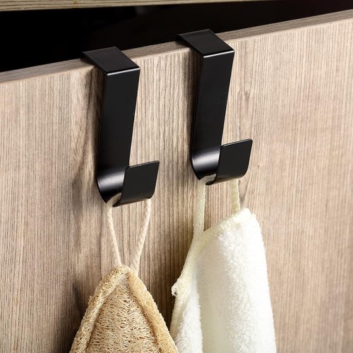 Hotop 12 Pcs Over The Cabinet Drawer Door Hooks - Sturdy Metal Z-Shaped Hangers for Bathroom & Closet (Black)