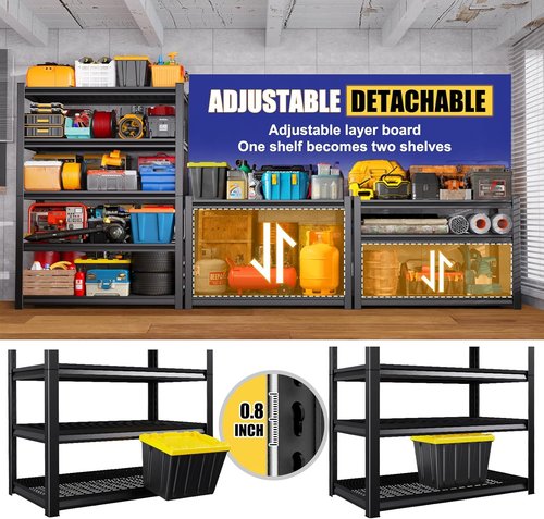 Garage Shelving | Heavy-Duty 5-Tier Metal Storage Unit - 3500 lbs Capacity, Adjustable, Black - 72"x59"x20"