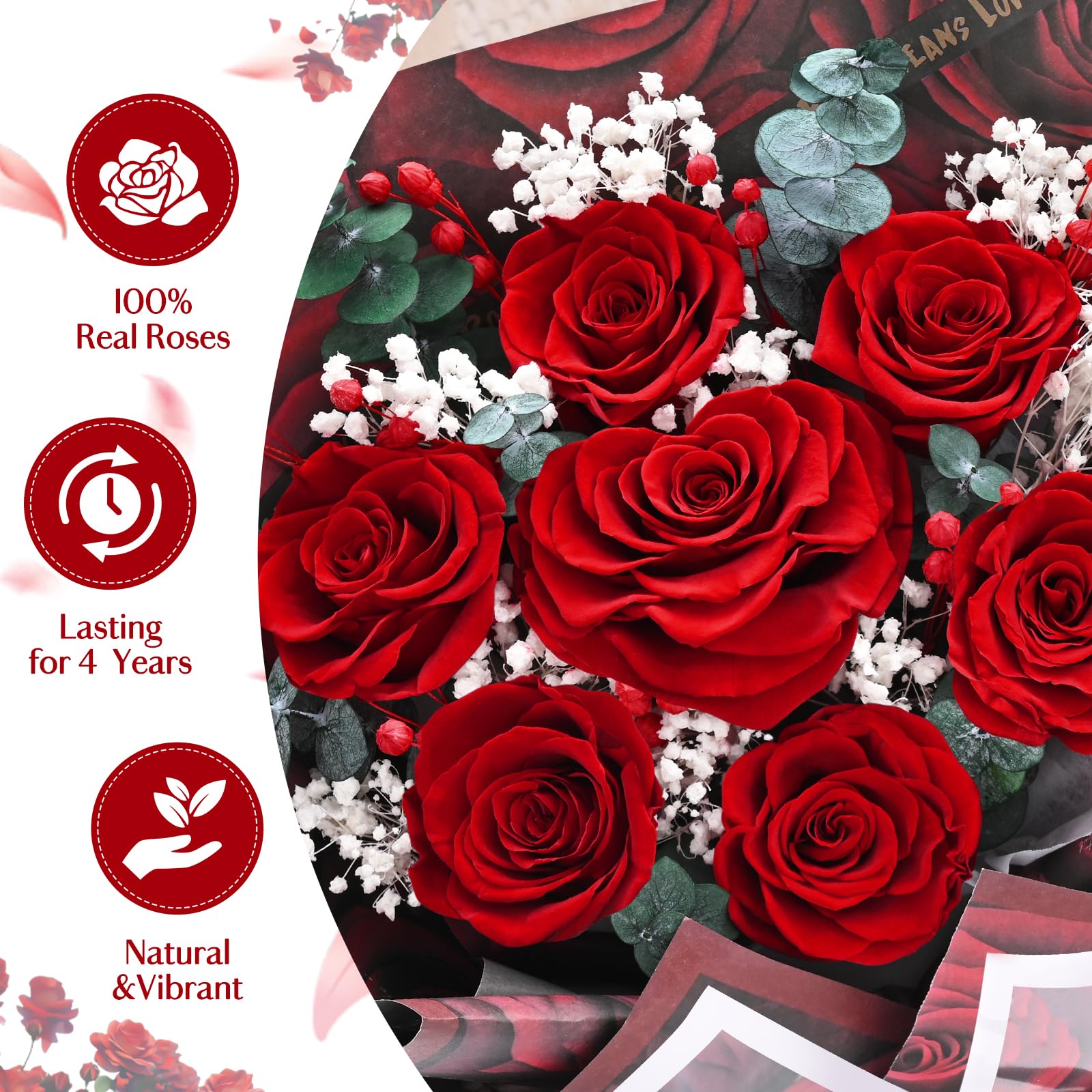 Forever Rose Flowers for Delivery Mothers Day Gifts, 7-Piece Red Preserved Roses Flowers Bouquet with Vase Gift Box, Long-Lasting Flower Bouquet for Mom Her Women Wife Girlfriend Mothers Day