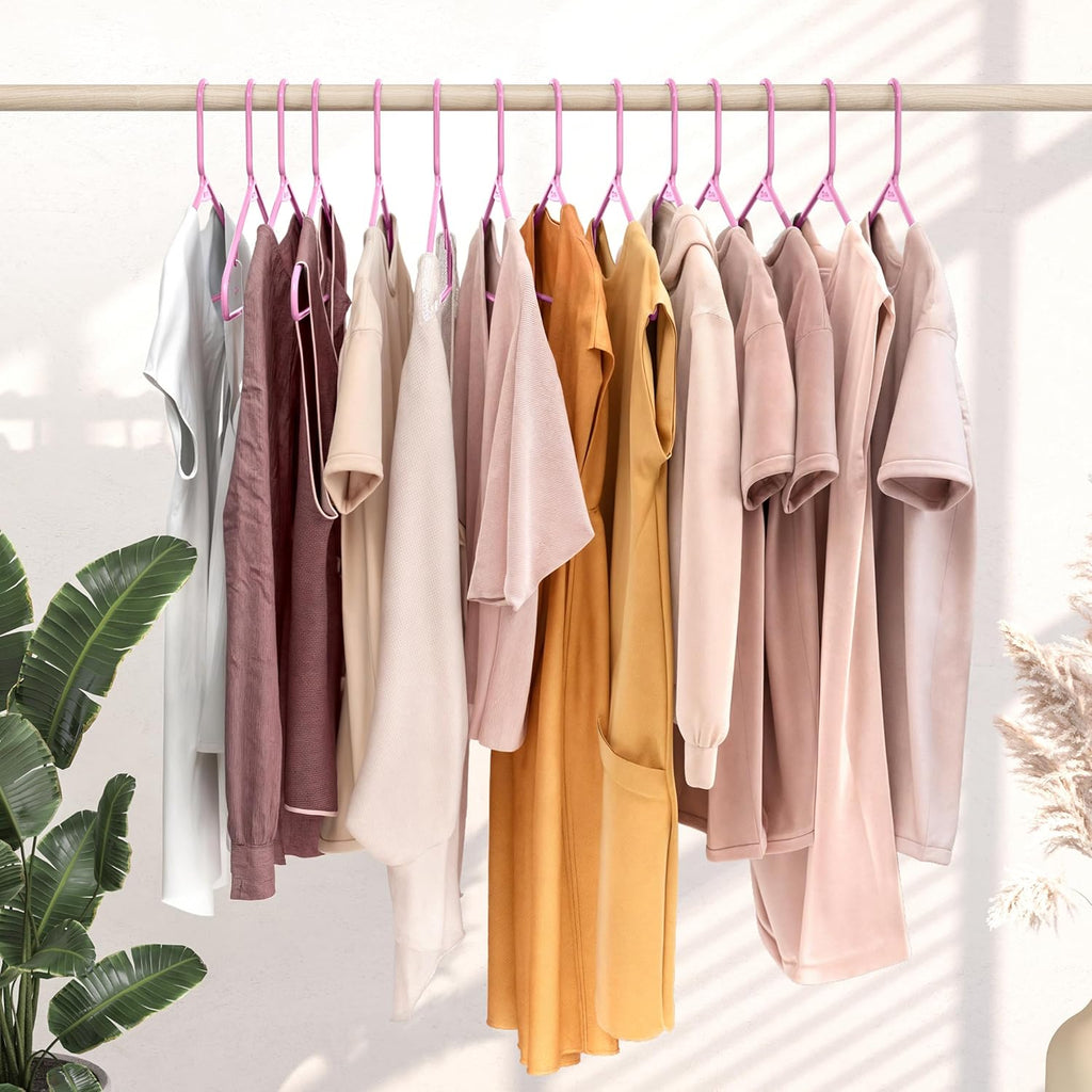 Plastic Hangers 20 Pack - Pink Clothes Hangers for Space-Saving Closet Organization