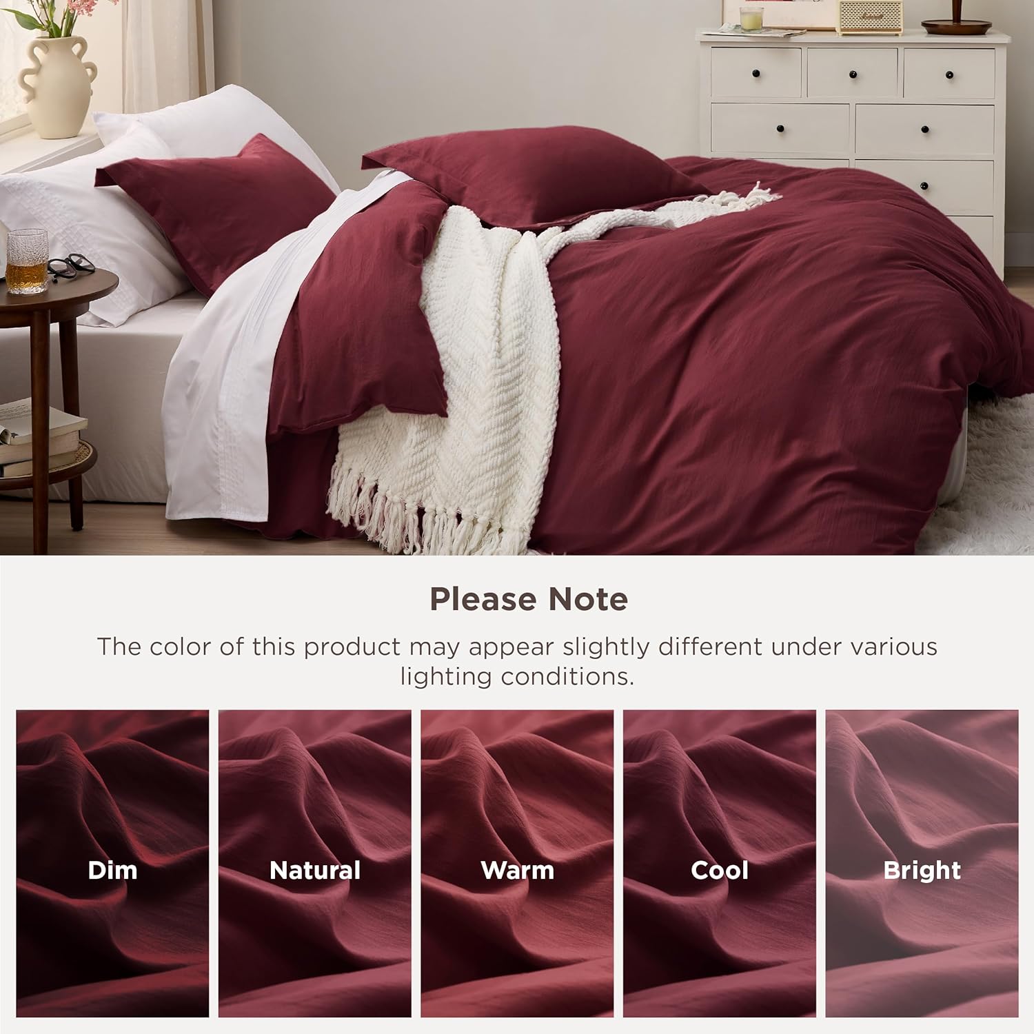 Bedsure Winery Pink Duvet Cover Set - Extra Soft Prewashed Cotton-Like Polyester, King Size 104x90 Inches, 3 Pieces with Zipper Closure & 2 Pillow Shams