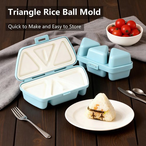 6-in-1 Onigiri Mold Set - Triangle Sushi Molds for Quick & Easy Rice Balls, Convenient Rice Container for Seaweed Sushi Musubi - Portable, Easy to Clean (Blue)