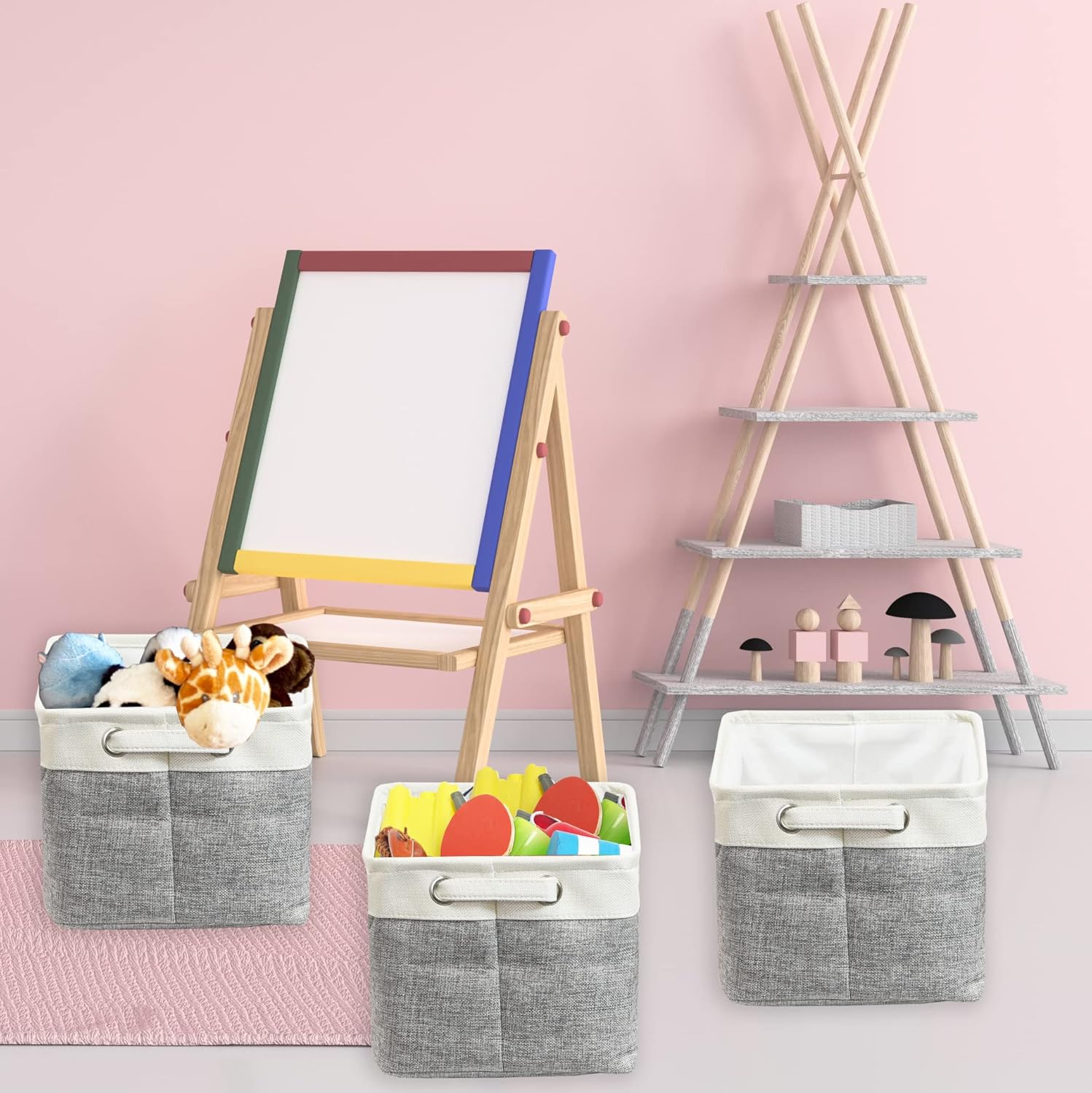 Simple Houseware Large Fabric Storage Bin - Foldable Organizer with Handles | 14.4" x 10", Gray, 3-Pack