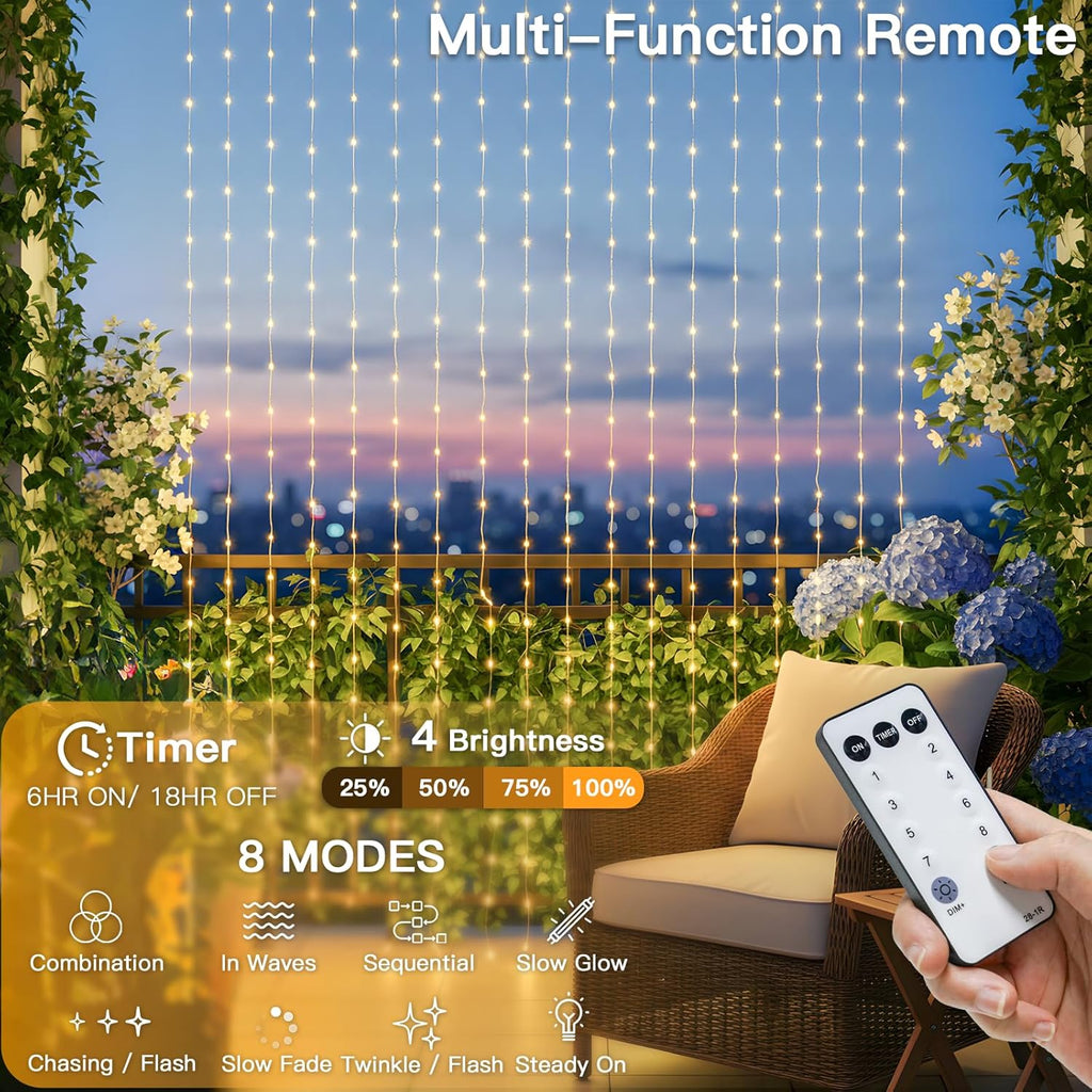 Suddus Tangle-Free Curtain Lights - 200 LED Warm White Hanging Lights | 6.5x6.5ft for Bedroom, Wedding & Party Decor