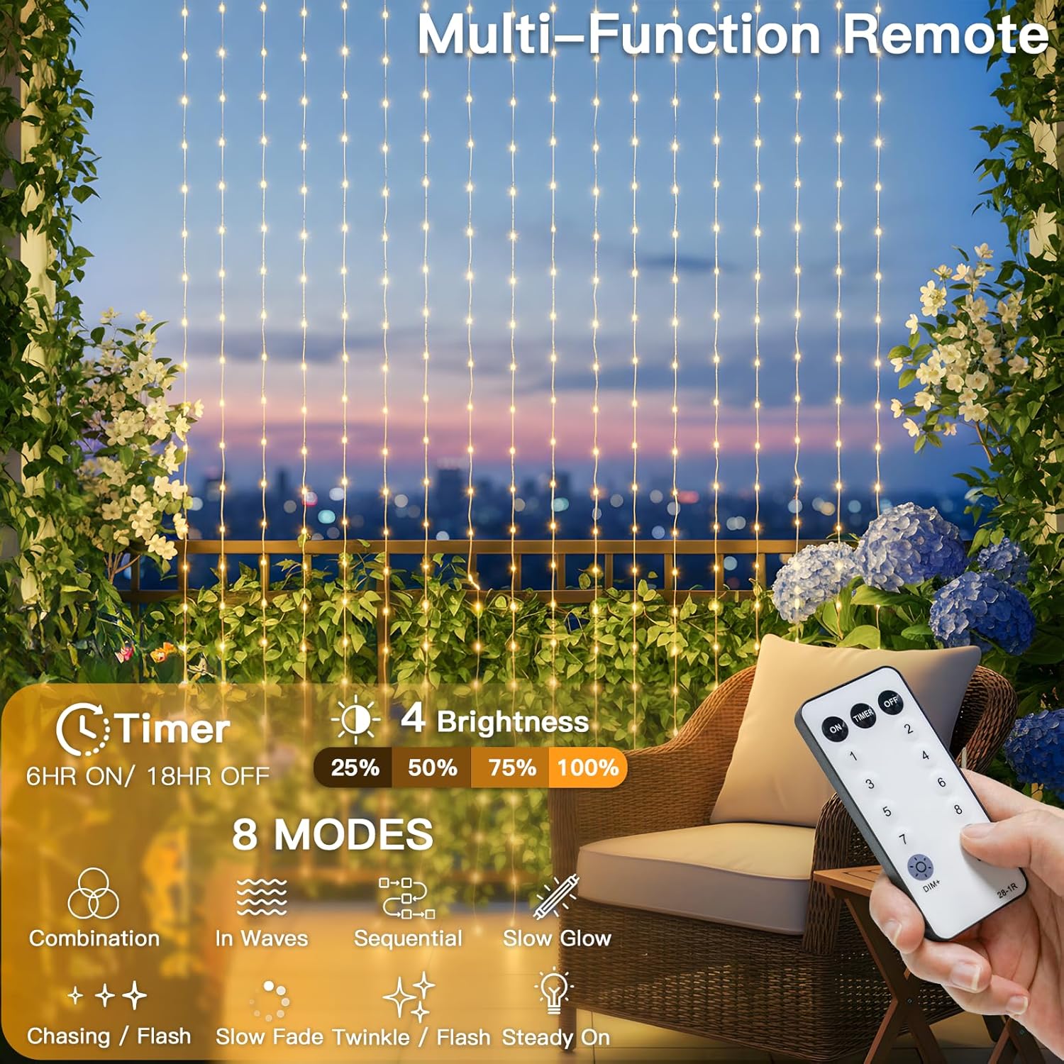 Suddus Tangle-Free Curtain Lights - 200 LED Warm White Hanging Lights | 6.5x6.5ft for Bedroom, Wedding & Party Decor