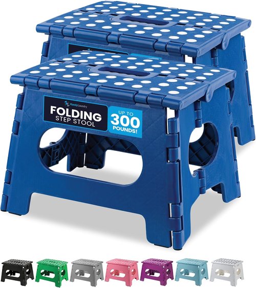 Handy Laundry Folding Step Stool - Lightweight & Sturdy for Adults and Kids - Easy One Flip Open - Blue | 2-Pack