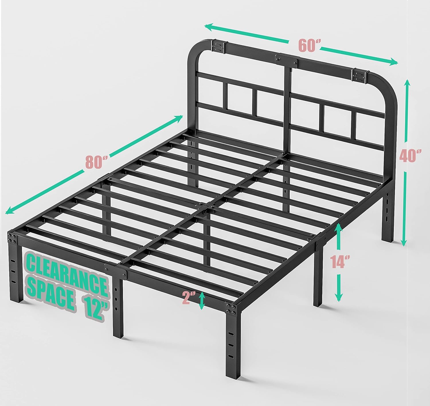ZIYOO Queen Size Bed Frame - Heavy Duty Steel Slats, 1500LBS Support, Noise-Free, Easy Assembly | Black