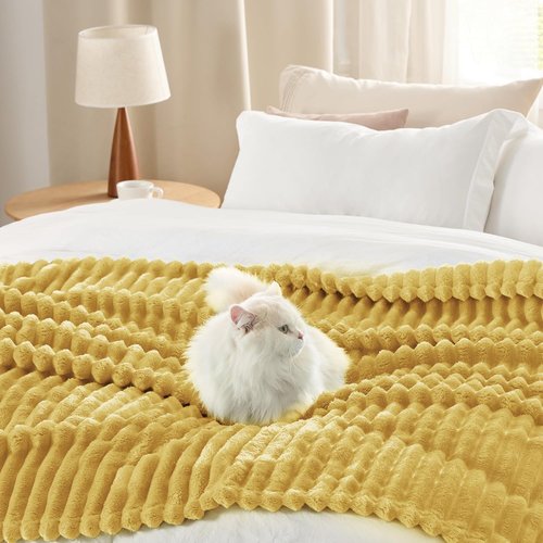 Bedsure GentleSoft Throw Blanket - Super Soft Cozy Yellow Blanket for Couch, 50x70 Inches