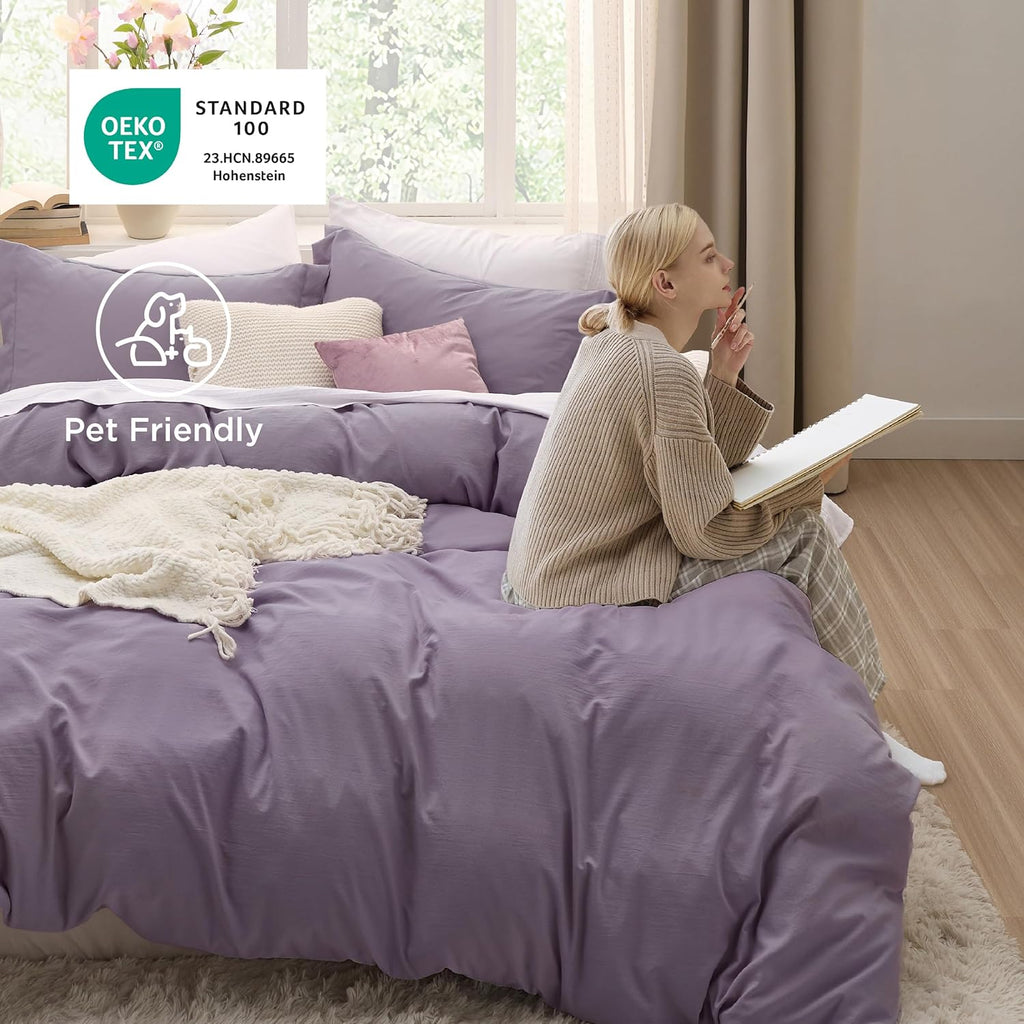 Bedsure Grayish Purple Duvet Cover Set - Extra Soft 3-Piece King Size Bedding, 104x90 Inches with Zipper Closure & 2 Pillow Shams