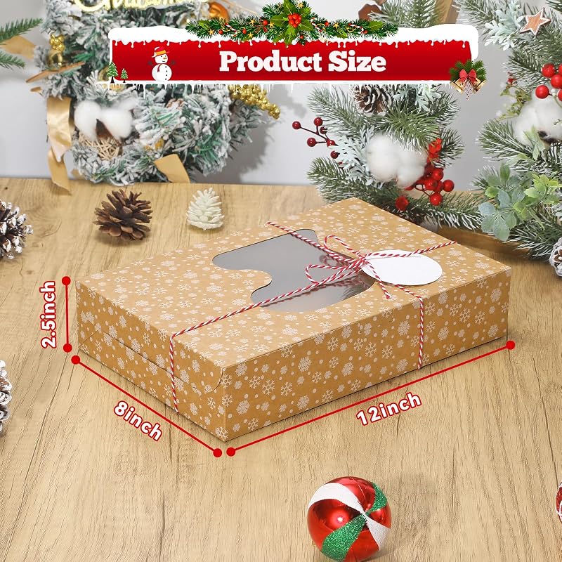 COTOPHER 30Pcs Christmas Cookie Boxes with Window, 12x8x2.5in - Brown Variation
