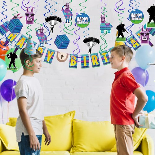 Video Game Hanging Swirls 41Pcs Llama Themed Birthday Party Decoration for Video Game Party Supplies Llama Theme Birthday Decor Favor
