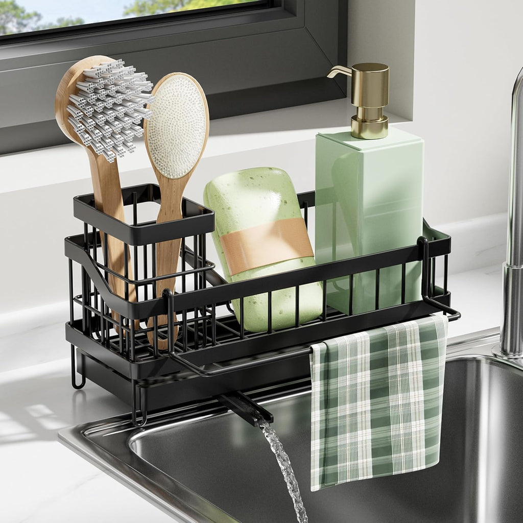 Skiennix Kitchen Sink Caddy Organizer - Rustproof Sponge Holder with Brush & Soap Dispenser | Multi-Functional Bath Storage