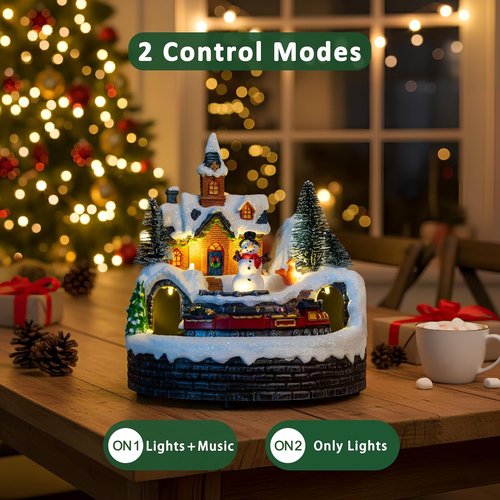 Candieslife Animated Musical Christmas Snowman Decorations - Rotating Train with Warm Lights for Holiday Cheer