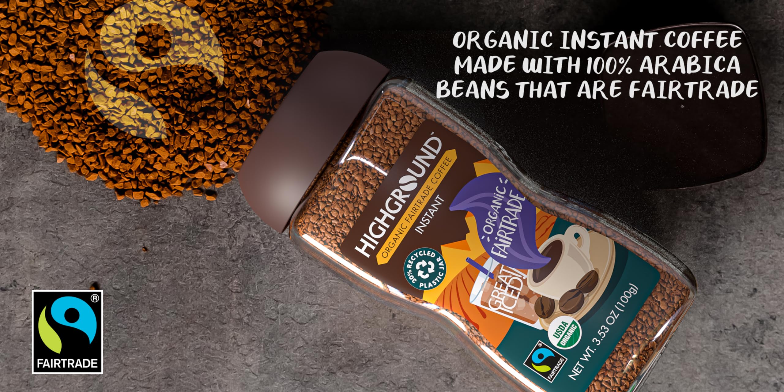Highground Organic Regular Instant Coffee, Vegan, 3.53 Ounces (Pack Of 6)