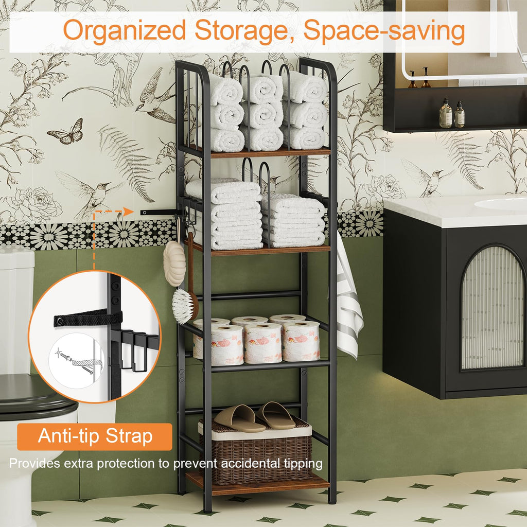 Snughome Towel Rack Free Standing 4-Tier M-Shaped Detachable Dividers, Metal Towel Storage Shelf for Bathroom, Pool Towel Rack Holder, Space-Saving Storage Organizer, Modern Bath Towel Storage Holder