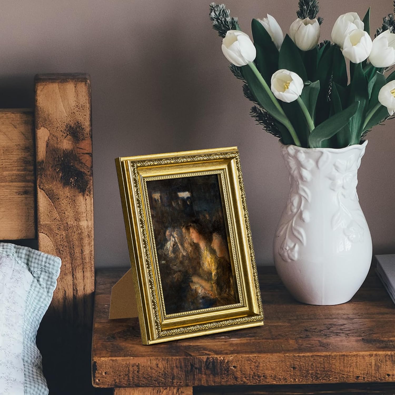 Upsimples 5x7 Picture Frame - Ornate Vintage Design with Real Glass | Gold, 2 Pack for Wall Decor