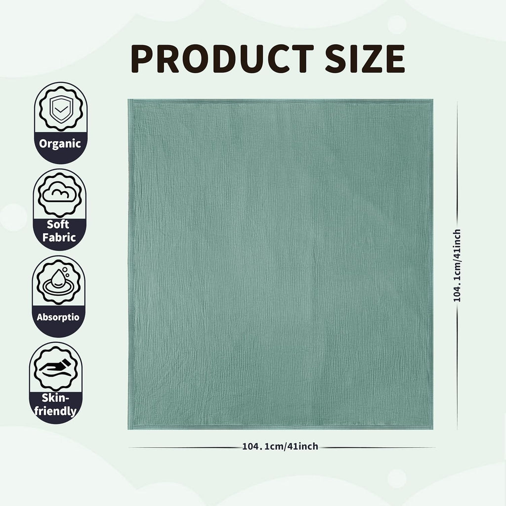 Skiennix Muslin Swaddle Blankets - Breathable Soft Receiving Blankets, 41 x 41 Inches, Gray & Green (2 Pack)