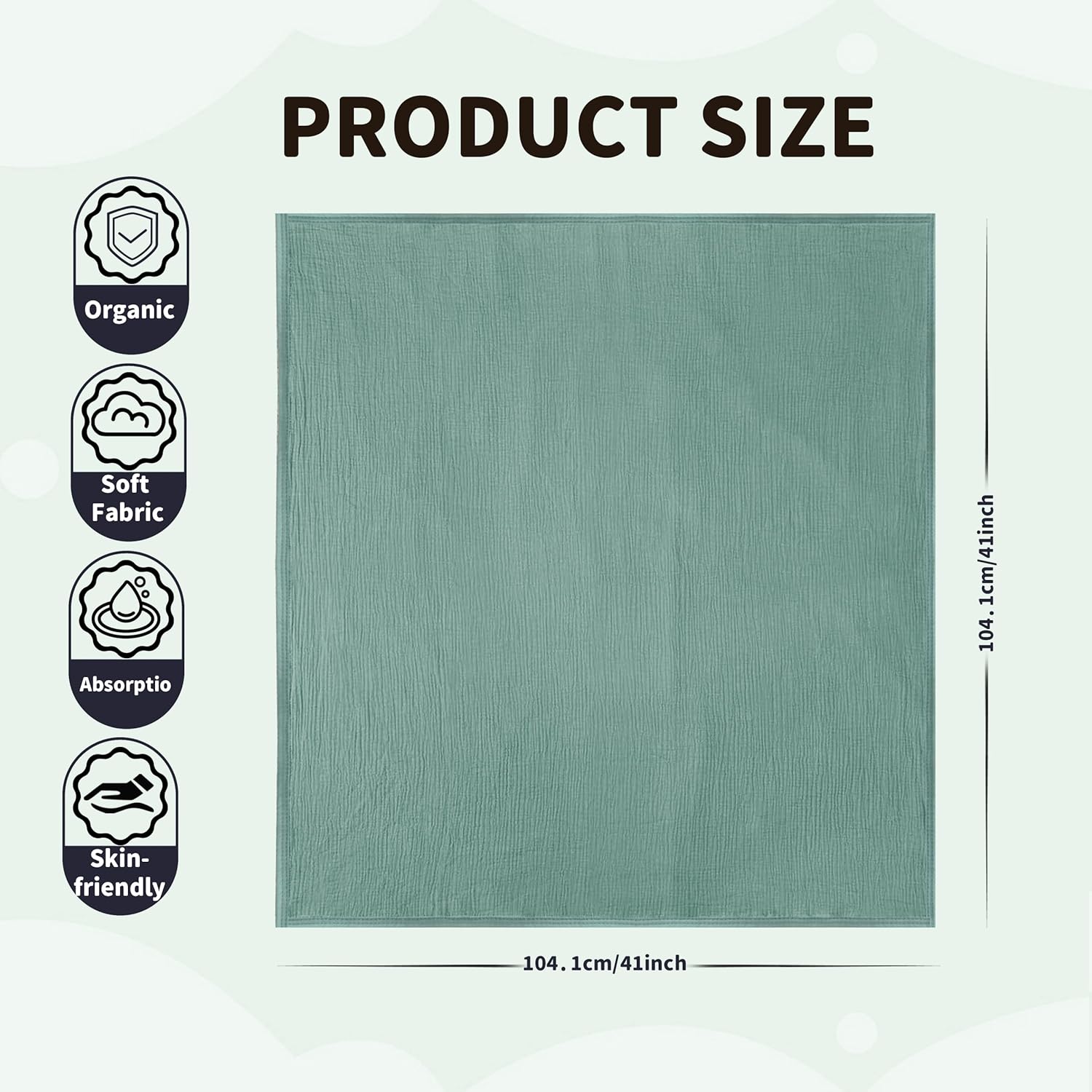 Skiennix Muslin Swaddle Blankets - Breathable Soft Receiving Blankets, 41 x 41 Inches, Gray & Green (2 Pack)