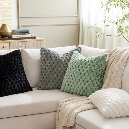 MIULEE Spring Sage Green Faux Fur Decorative Throw Pillow Covers 18x18 Inch Set of 2 Super Soft Cozy Plush Cushion Cases Luxury Fluffy Pillowcases for Sofa Couch Bed Living Room