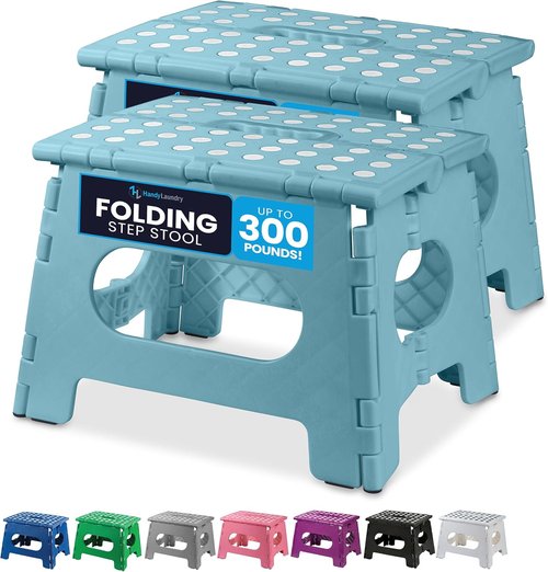 Handy Laundry Folding Step Stool - Lightweight & Sturdy for Adults and Kids - Easy One-Flip Open - Teal | 2-Pack