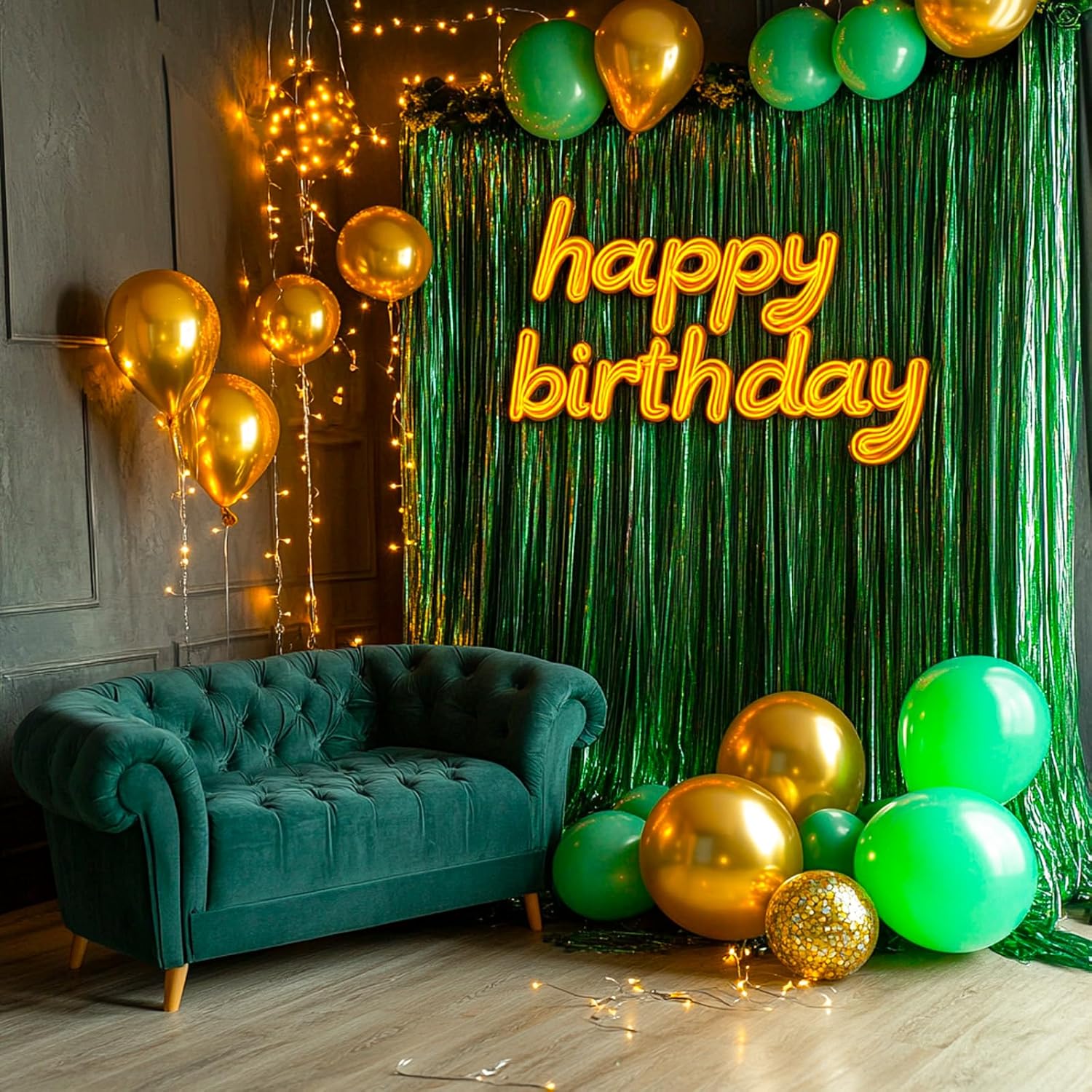 PartyWoo Green Streamers | 3-Piece Tinsel Foil Fringe Curtains - 8.2 FT Backdrop for Graduation & Birthday Parties
