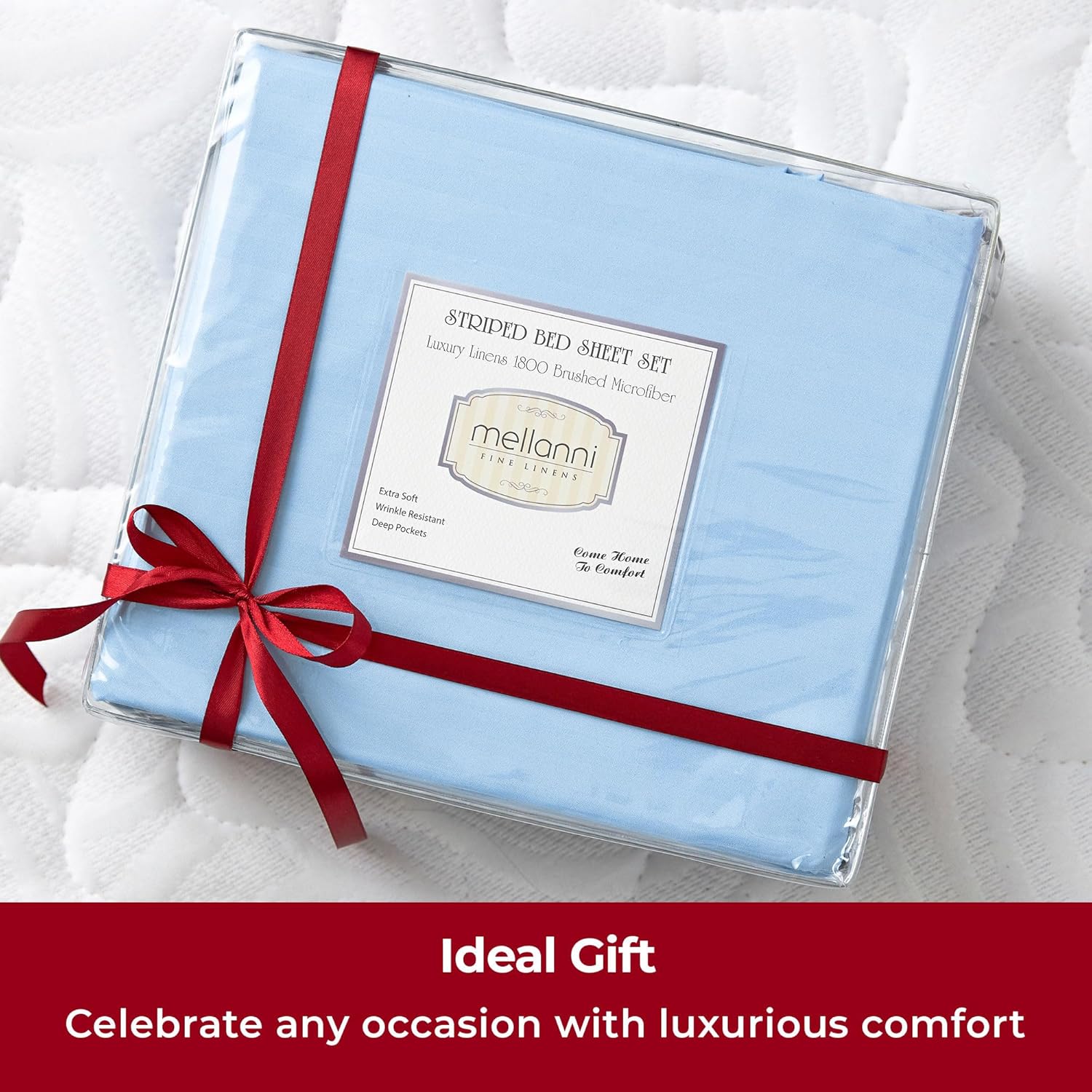 Mellanni Twin XL Sheets Set - 3 PC Hotel Luxury Bedding | Extra Soft, Cooling, Wrinkle-Resistant (Striped Light Blue)