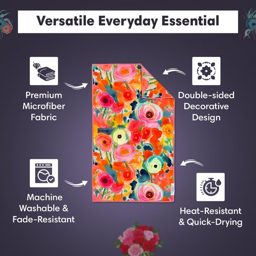 crae. Microfiber Hand Towel & Washcloth Set of 2 - Double-Sided, Waffle Weave, Super Absorbent, Lint-Free, Fast Drying - for Bathroom, Kitchen, Car, and Window Cleaning (Pia & Fonnie - Black/Pink)