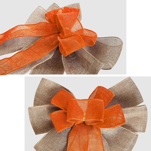 Large Burlap Bows by [Brand Name] - Pre-Tied Jute Bowknots for Halloween & Christmas Decor | 15.7” x 8.7”