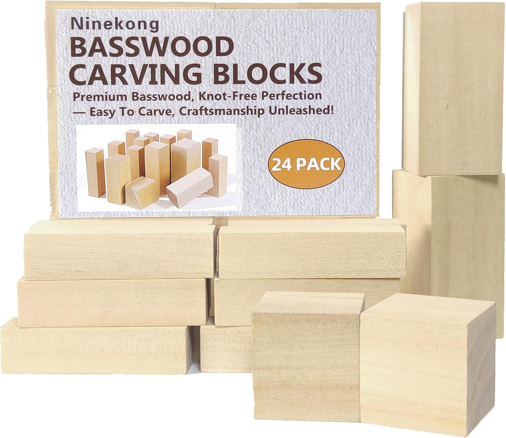 Ninekong Basswood Carving Blocks - 24PCS Whittling Kit with 3 Sizes for Easy Crafting | Soft Basswood