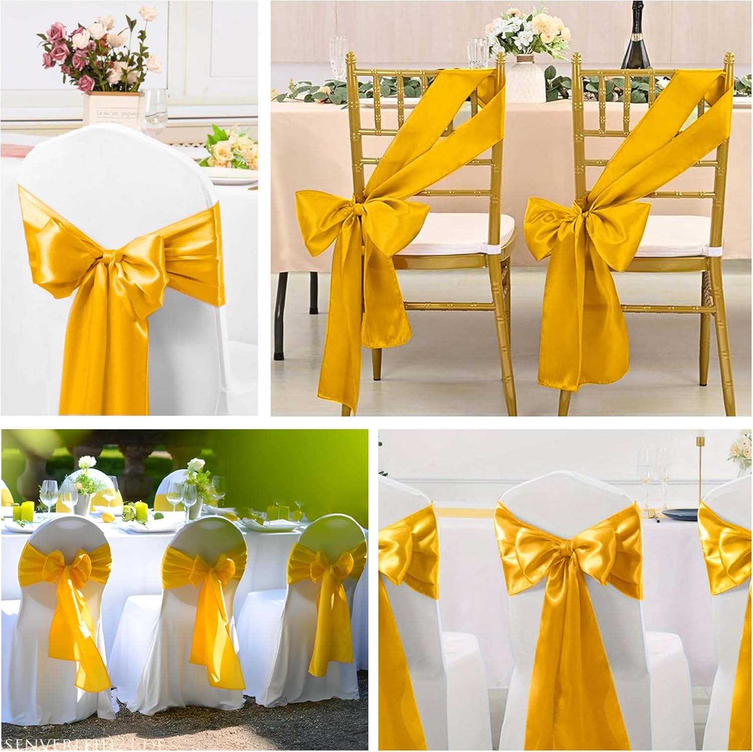 Regine Switzerland Satin Chair Sashes - 50 Pcs Gold Ribbon Bows for Weddings & Events | 7x108 Inch