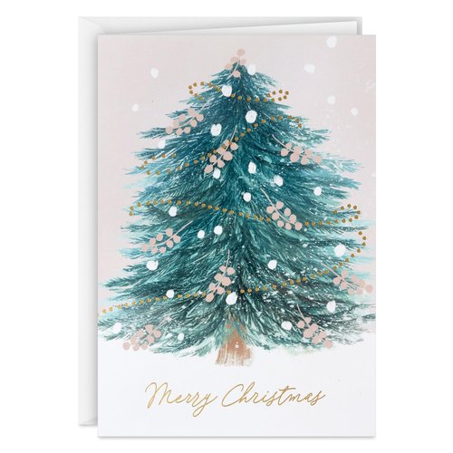 Hallmark Blush Pink Holiday Boxed Cards (16 Cards and 16 Envelopes) Gold and Pink Artistic Tree, Merry Christmas
