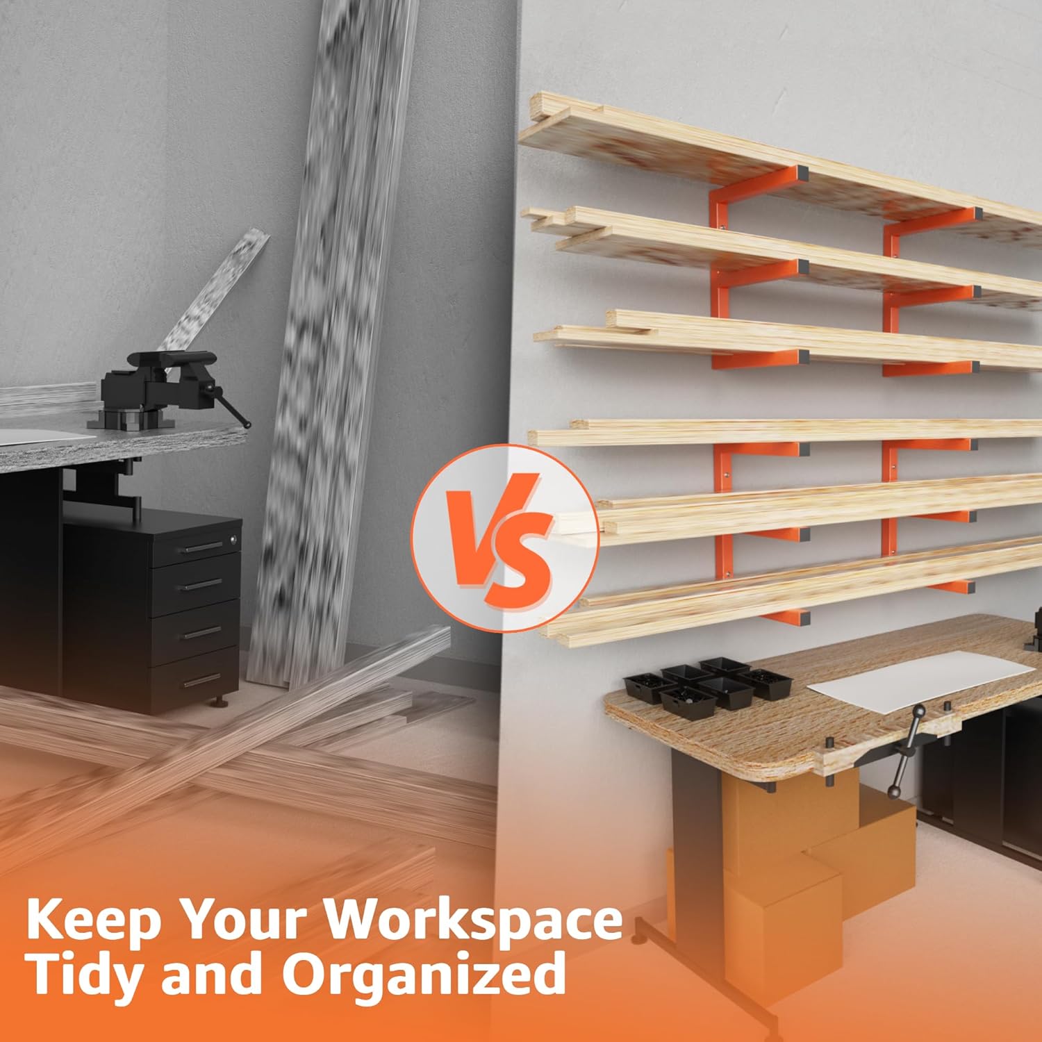 YYR Wood Organizer - Heavy Duty Metal Lumber Storage Rack | 6-Level Wall Mount, Holds Up to 1200 LBS, Orange
