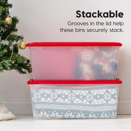IRIS USA 91 Qt. Stackable Plastic Storage Bins - BPA-Free, Durable Organizing Solution, 4 Pack - Red