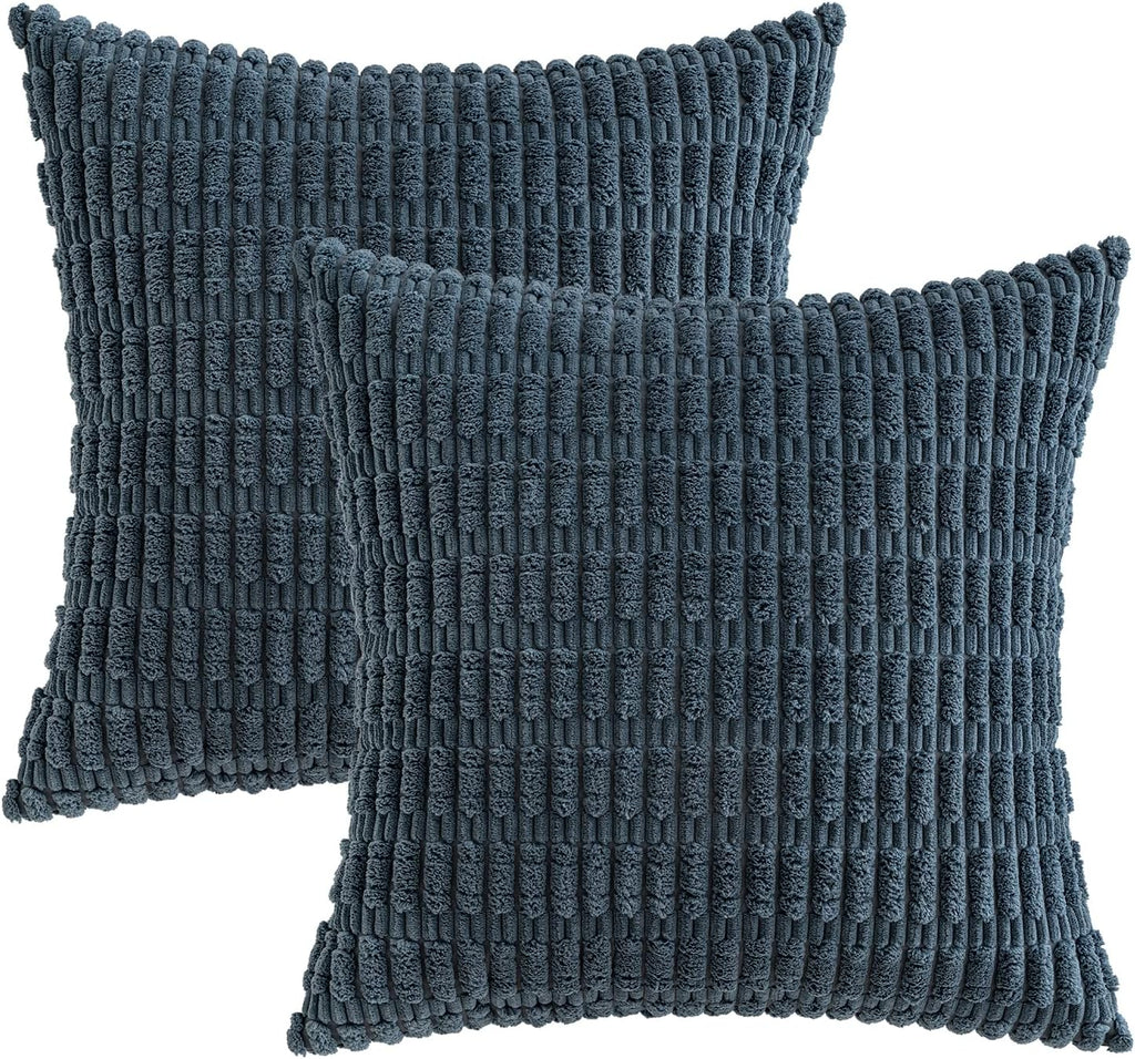 MIULEE Corduroy Throw Pillow Covers - Soft Boho Striped Design | 20x20 Inch Blue for Modern Farmhouse Decor