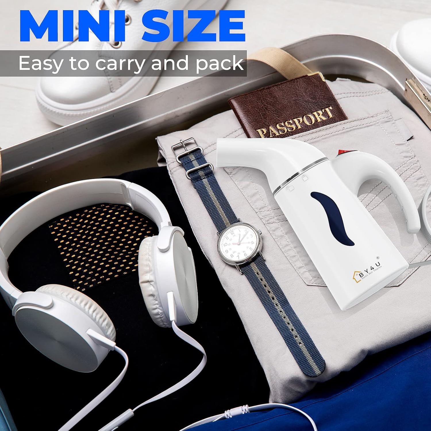 Skiennix Travel Size Handheld Garment Steamer - 800W Fast Heat-Up, 8 FT Cord, Lightweight Mini Steamer, White