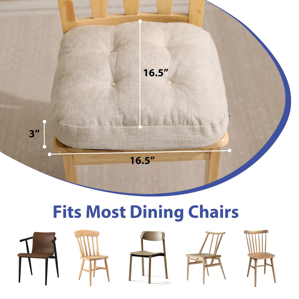 IASEAHK Chair Cushions, Memory Foam Dining Chair Cushions, Tufted Indoor Chair Pads, Set of 4, 16.5' x 16.5' x 3.5', Beige