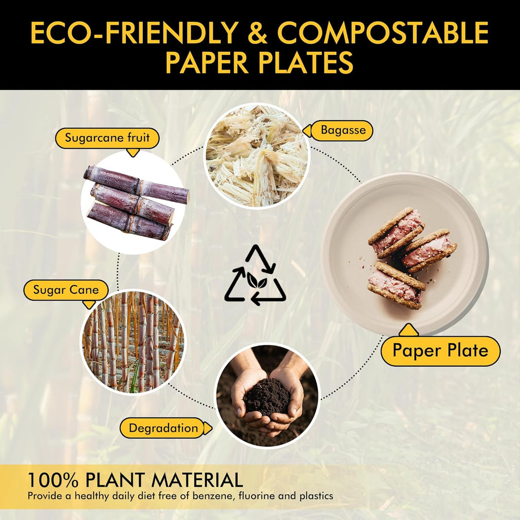 RACETOP Compostable Paper Plates - 10 Inch Heavy Duty Biodegradable Plates | 150 Pack, Unbleached Brown