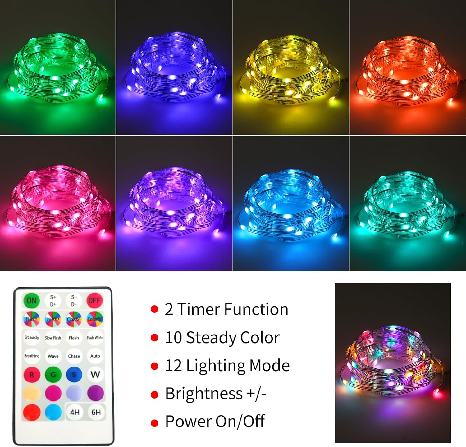 Skiennix Fairy Lights - 2 Pack Color Changing String Lights with Remote | 16.4FT Battery or USB Powered for Indoor & Outdoor Decor