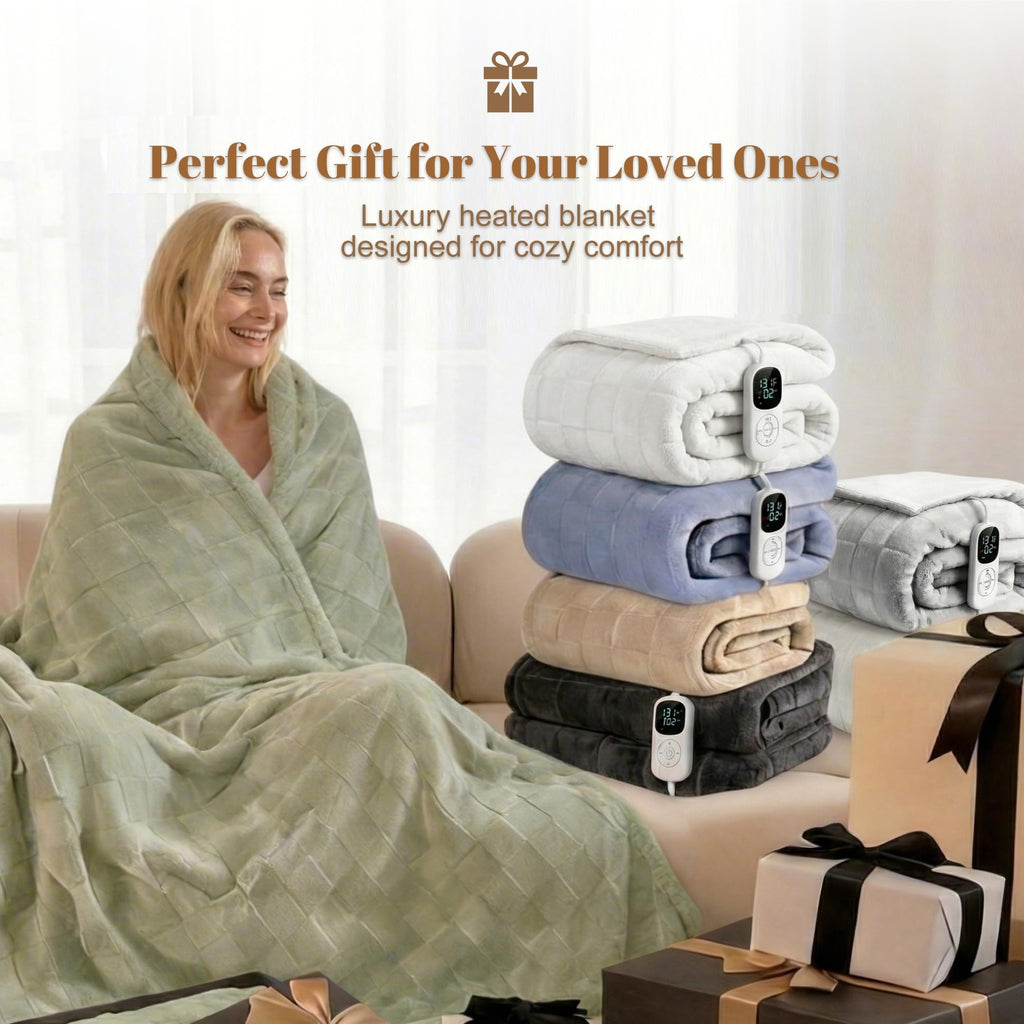 IUUI Heated Blanket Electric Throw Checkered- 50x60 Inches Soft Flannel Heating Blanket,Fast Heating Blanket 6 Heating Levels & 2 Hours Auto Off ETL Certification, Gifts for Women (Sage Green, Throw)