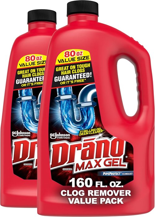 Drano Max Gel Drain Clog Remover - Fast-Acting Formula for Unclogging Pipes | 80 Oz, 2 Pack