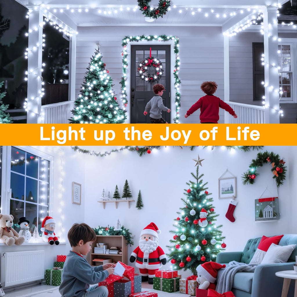 Ollny 200 LED Christmas Lights - 60FT Cool White Connectable String Lights | Waterproof, 8 Modes for Indoor/Outdoor Use