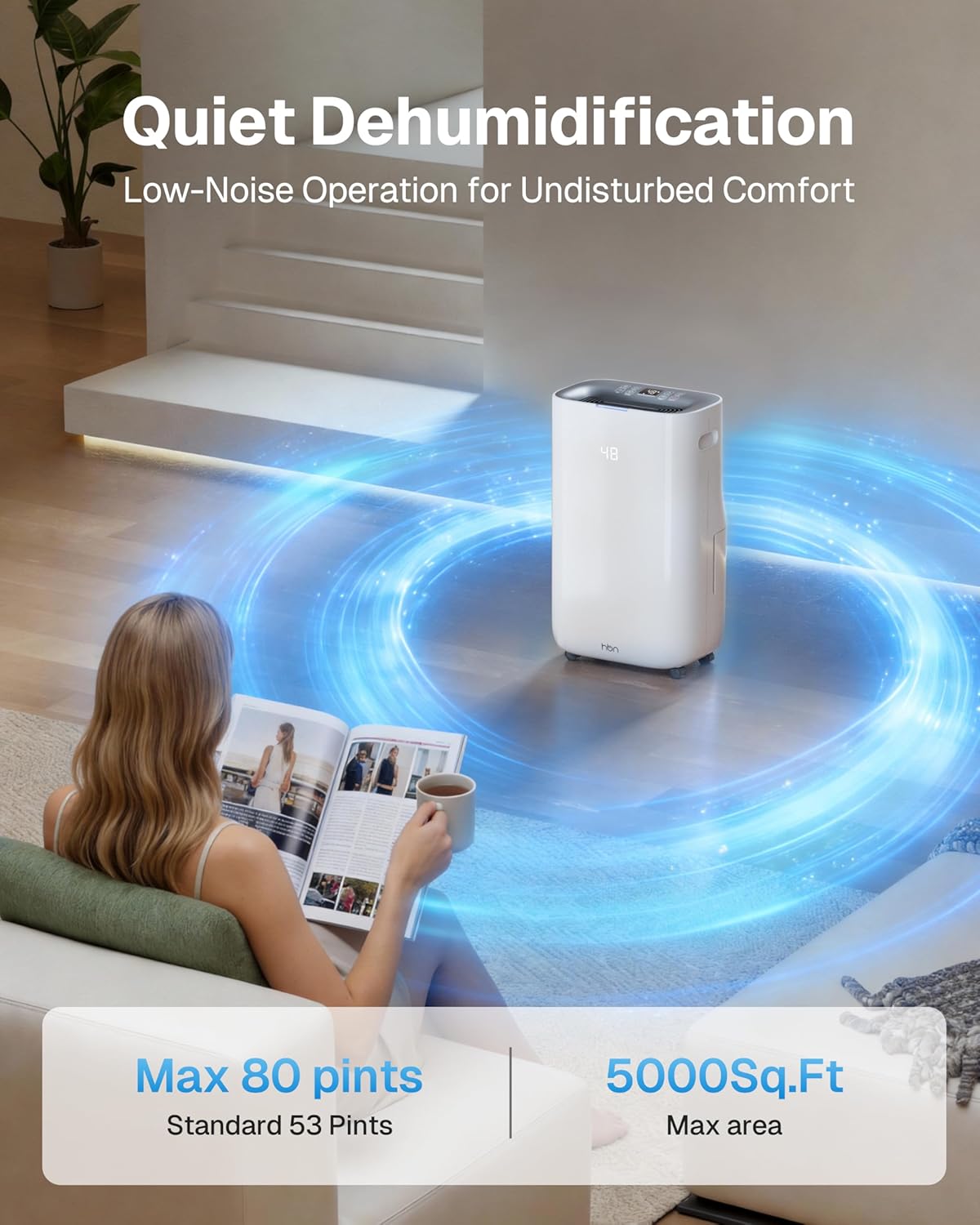 Skiennix 4500 Sq.Ft Dehumidifier - Smart Humidity Control | 80 Pint/Day with Drain Hose & 1.71 Gallon Tank