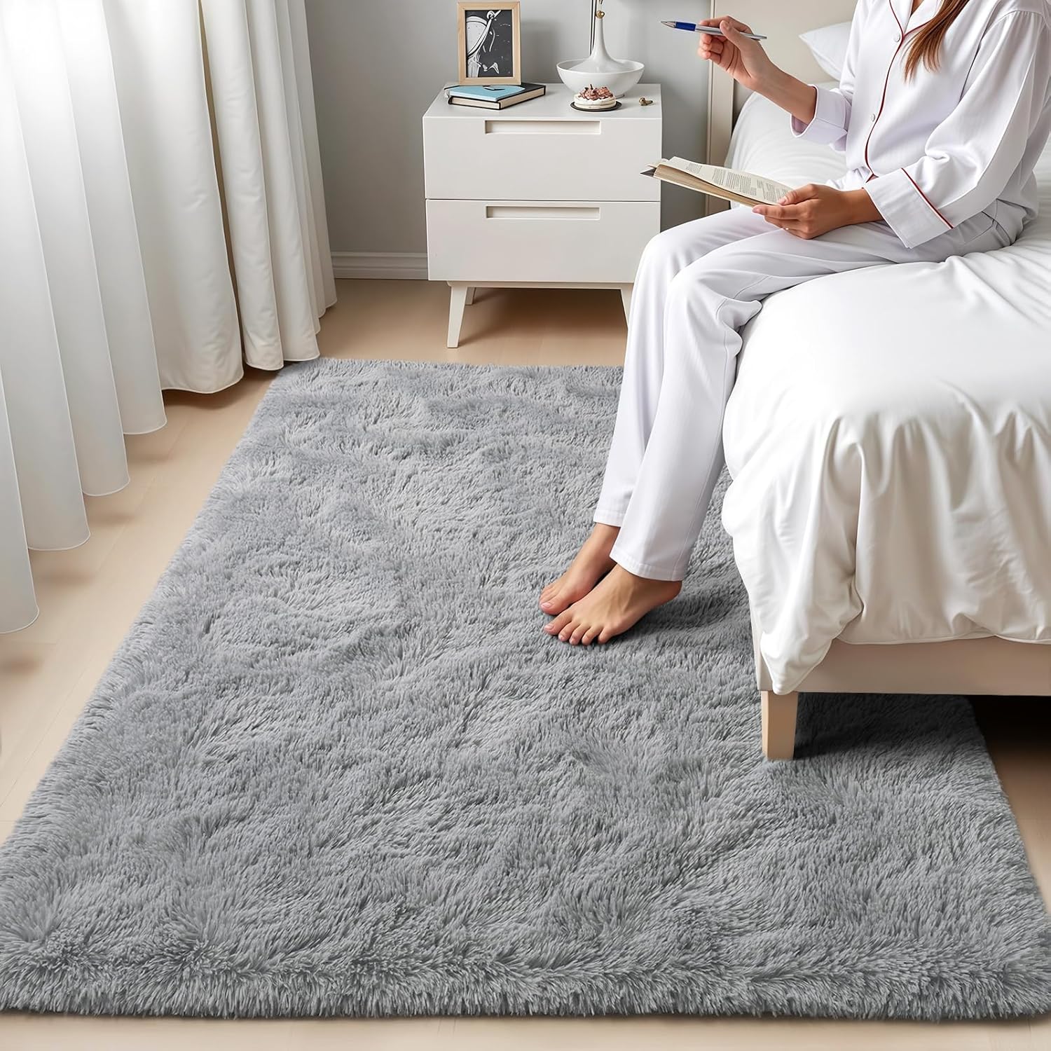 Zentavio Area Rugs - Soft Fluffy Grey Shag Carpet | 4x6 Plush Throw Rug for Living Room & Bedroom