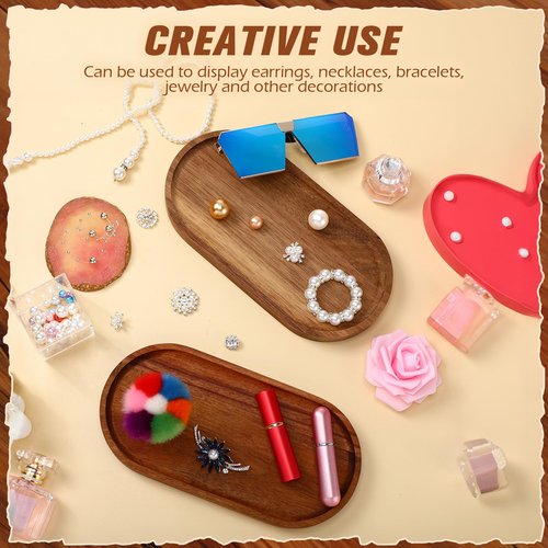 Geetery 12 Pcs Acacia Wooden Serving Trays 10 Inch Oval Wood Platter Wooden Serving Platter Oval Charcuterie Plates Board Cheese Plate Fruit Wood Tray Acacia Cheese Board for Dessert Appetizer