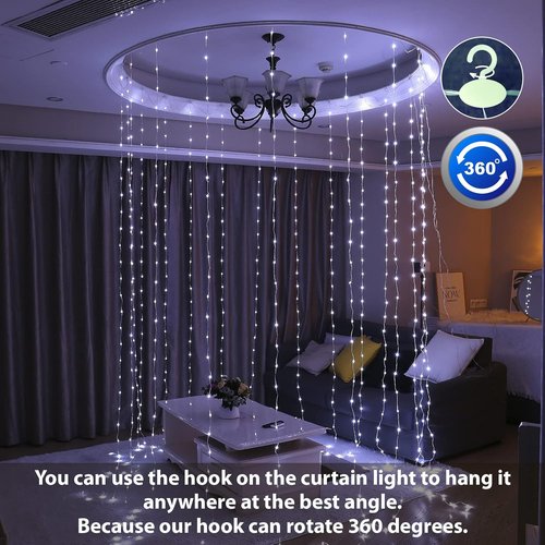 HXWEIYE Fairy Curtain Lights - 300 LED String Lights with Remote | 9.8x9.8 Ft, White, 8 Modes for Indoor Decor